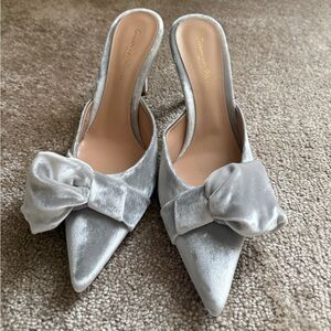 Gianvito Rossi Silver Velvet Mules with Bow